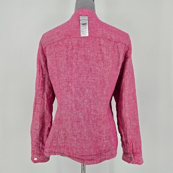 Chicos Jacket 3 Womens XL Linen Blend Reversible Pink White Stripe Snaps Beach - Picture 4 of 16